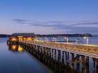 Evening view of wharf in Coupeville, Whidbey Island, Washington State. Art Print